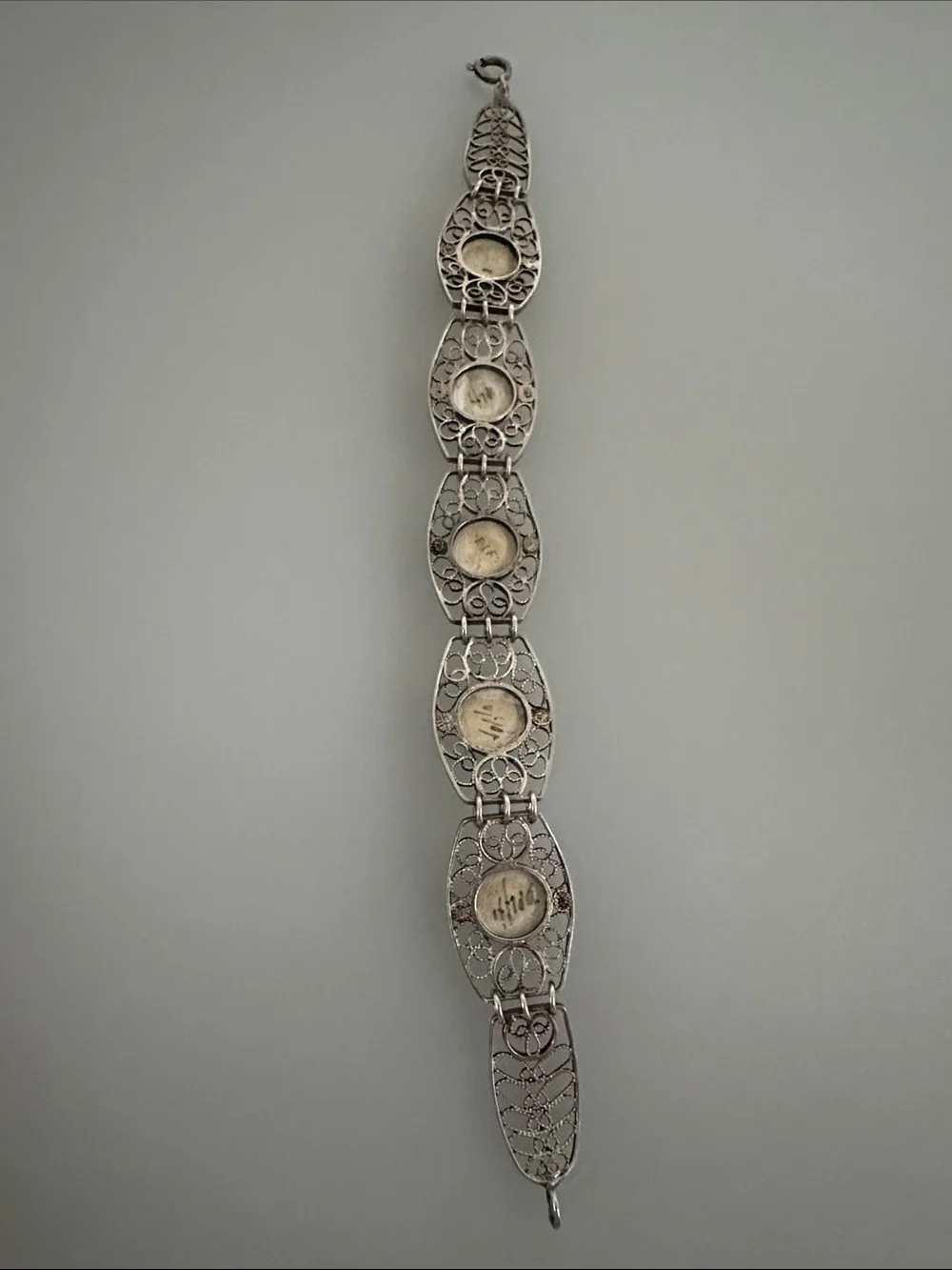 Vintage 925 Sterling Silver  Bracelet with Blue and White Porcelain Cabochons​​